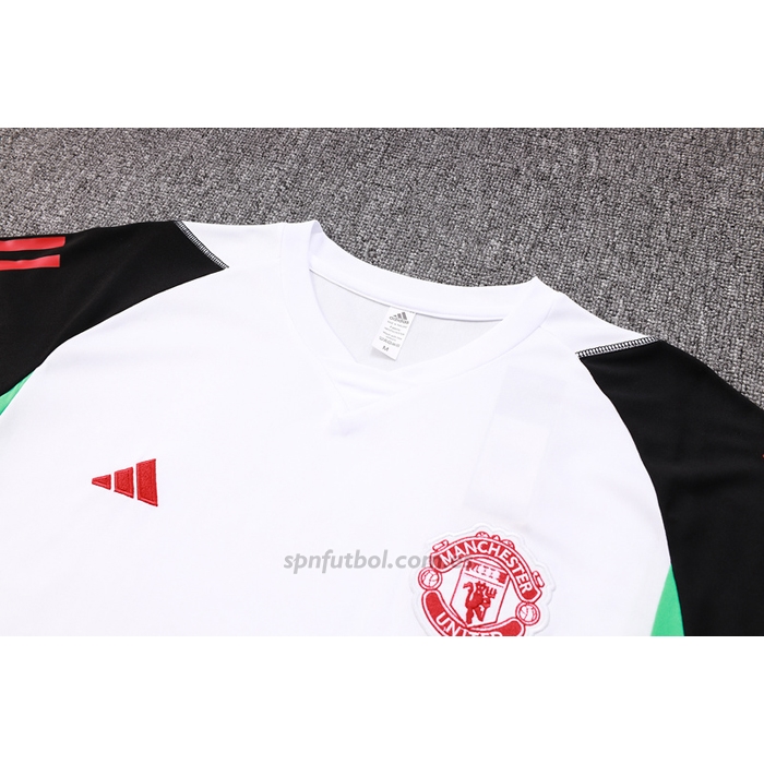 Chandal del Manchester United Manga Corta 2023-2024 Blanco y Negro - Pantalon Corto